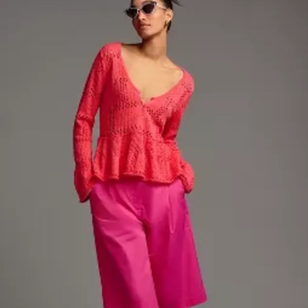 ANTHROPOLOGIE
Pilcro Pointelle Babydoll‎ Sweater Coral MP NWT in packaging